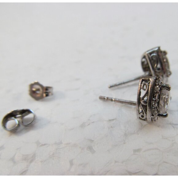 Cubic Zirconia Sterling Silver Heart Pierced Earrings - Picture 12 of 15